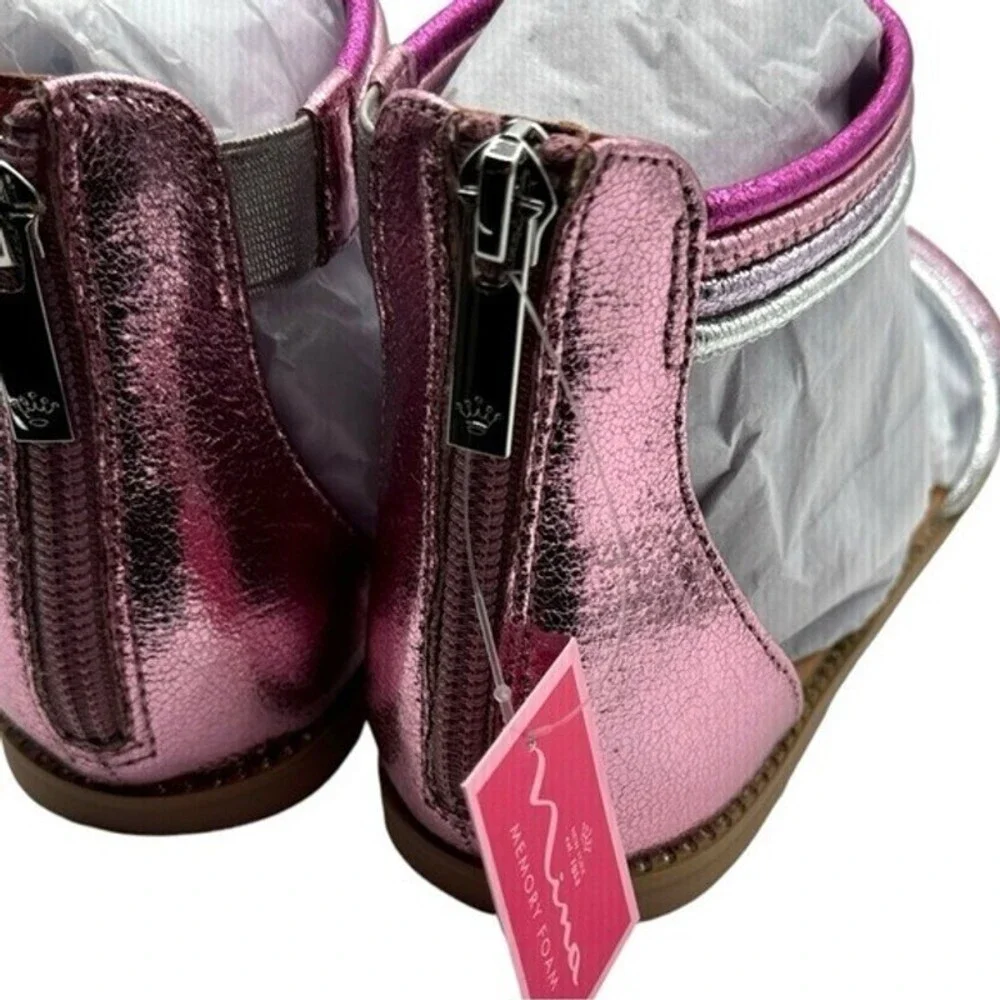 Nina Kids Pink Brianna Ankle Strap Metallic Strappy Flat Sandals Size 3